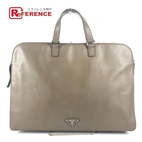 Prada Beige Saffiano Briefcase Triangle Business Leather Bag - Picture 1 of 9